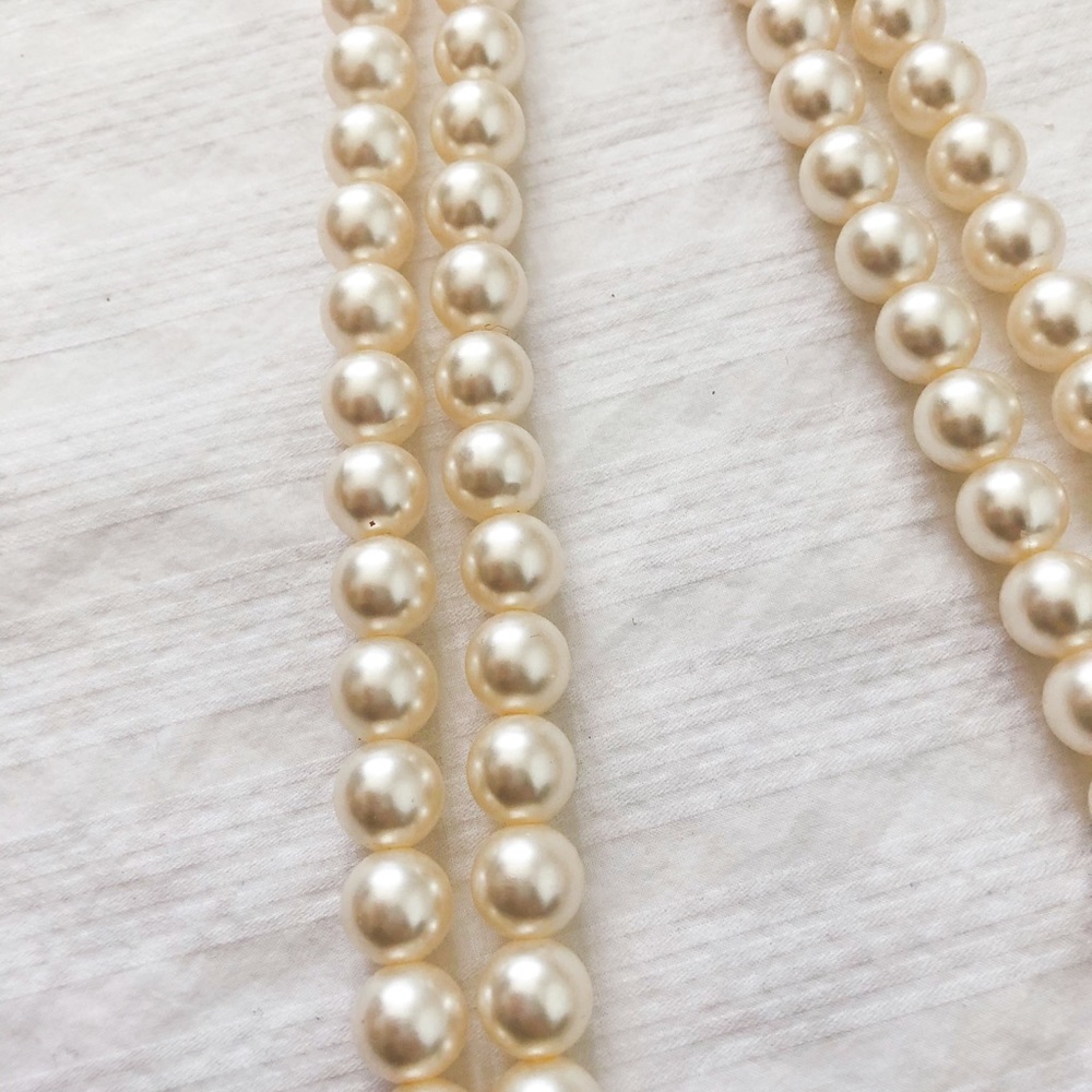 Layered Faux Pearl Beaded Crystal Statement Necklace Multi-Strand Silver Chain - Picture 4 of 10